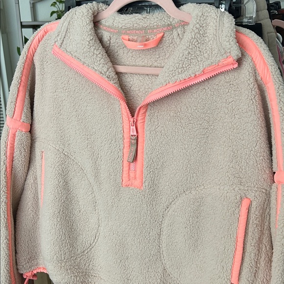 FP Movement Mountain High Half Zip Fleece Neon Coral Combo Sherpa Pullover Small - Picture 3 of 5
